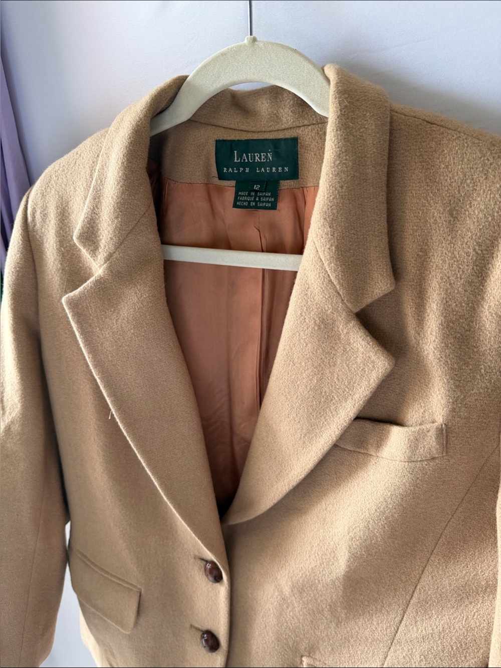 Lauren Ralph Lauren Camel Wool-Blend Tailored Blazer